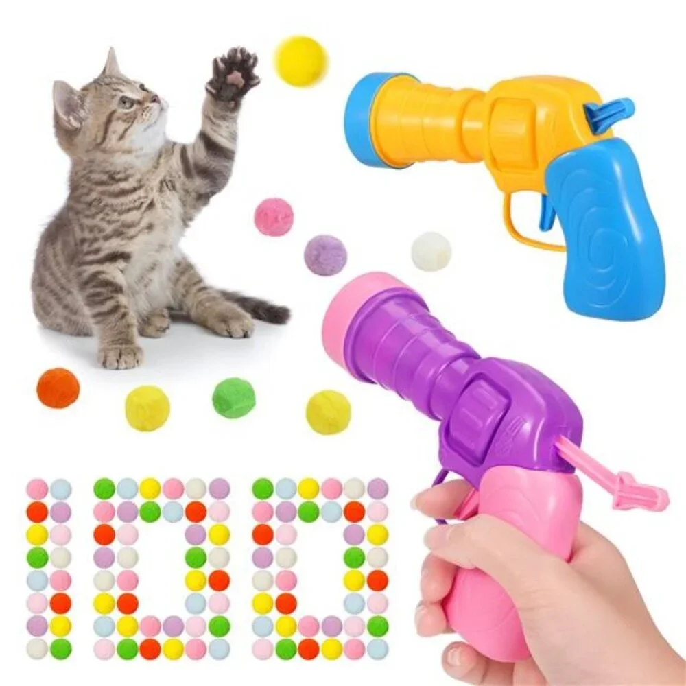 2 Pack Cat Toy Plush Ball Launcher Gun, Plush Ball Shooting Gun